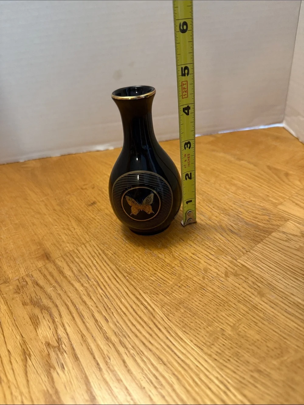 Black Porcelain Butterfly Accent Vase with Gold Trim